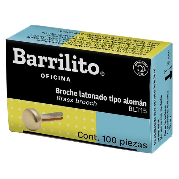 Broche Latonado Tipo Aleman 15 mm Caja con 100 | Barrilito BLT15