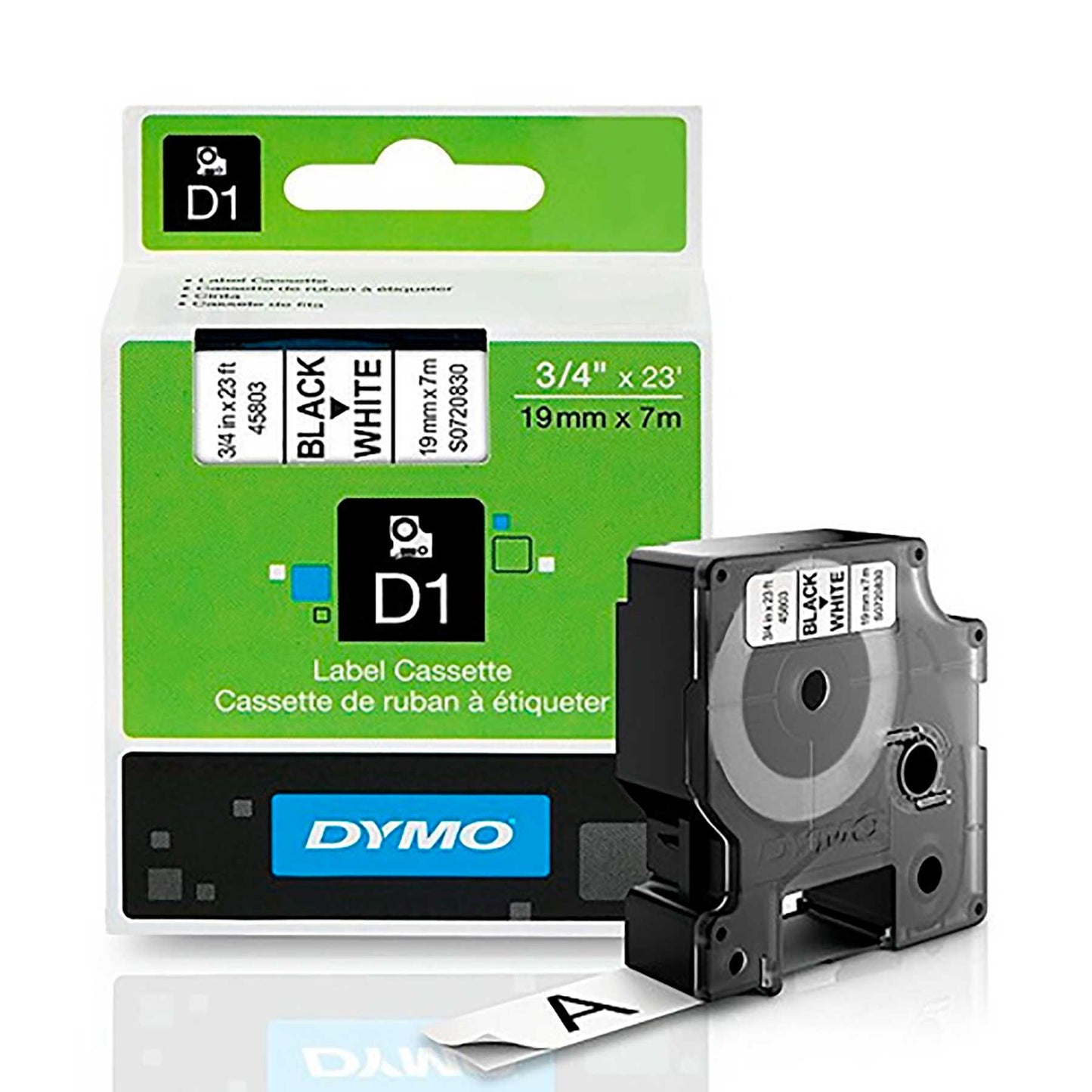 Cinta D1 3/4 in 19 mm x 7 m Negro/Blanco | Dymo 45803