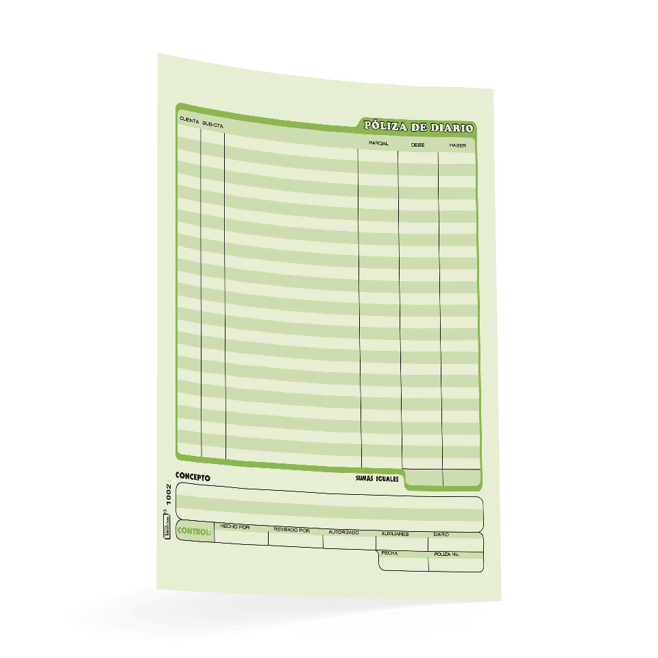 Póliza de Diario para Llenado Manual | Printaform 1002