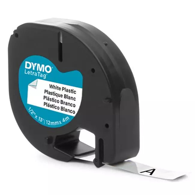 Cinta Etiquetadora Letratag 12mm x 4m Negro sobre Blanco | Dymo 91331