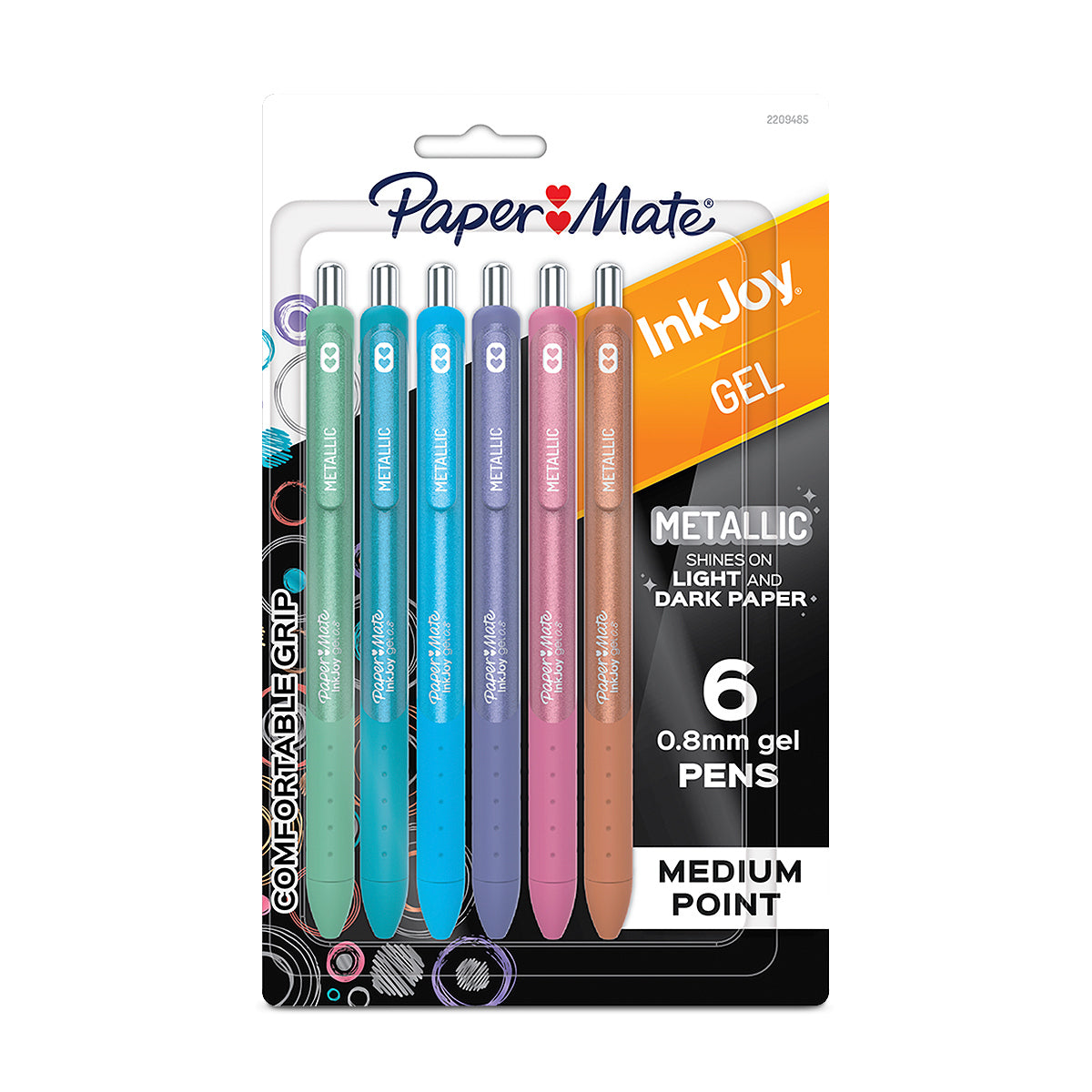 Boligrafo Inkjoy Gel Metalico 0.8 Punto Mediano Retractil Surtido Con 6 - Paper Mate 2209485