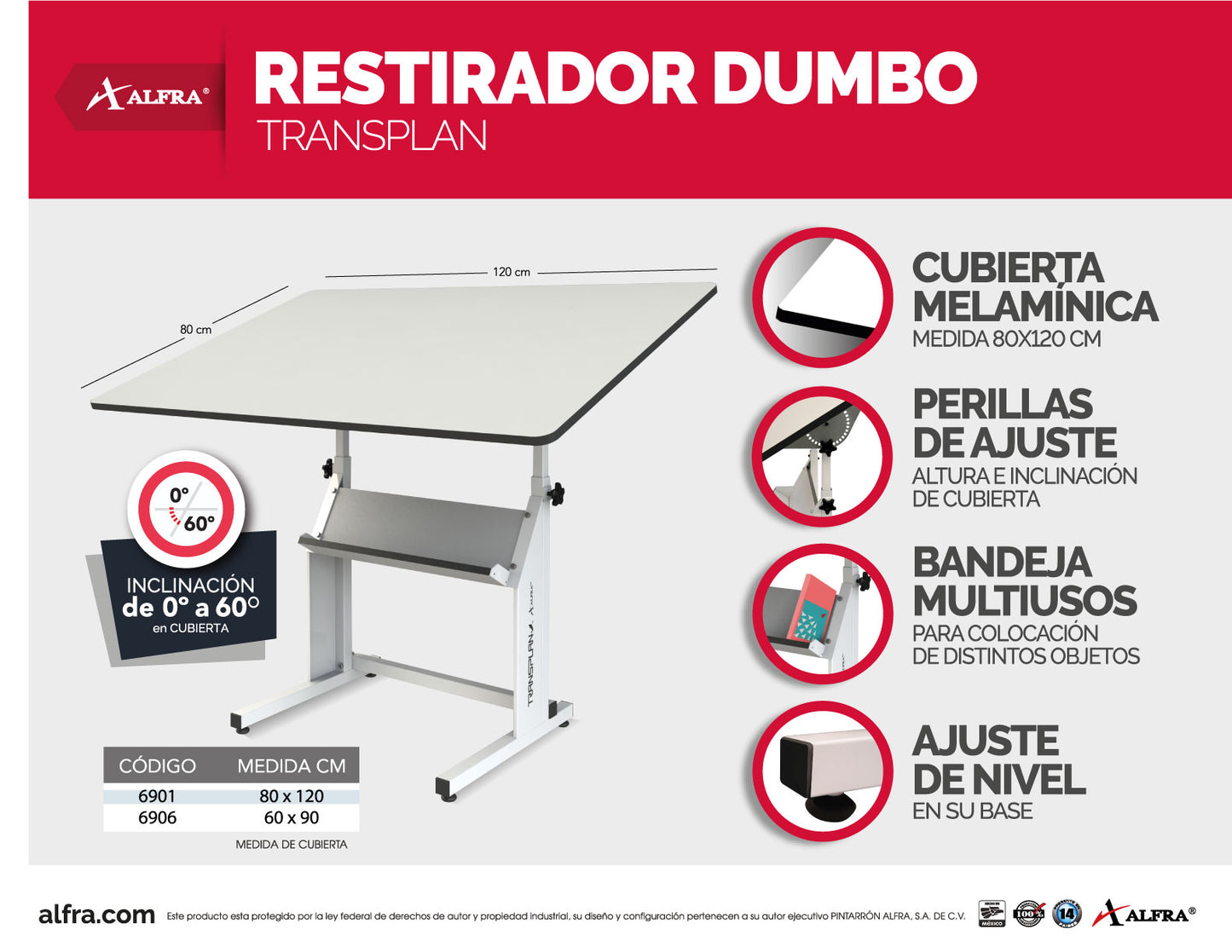 Restirador Dumbo Transplan 80 x 120 cm | Alfa 6901