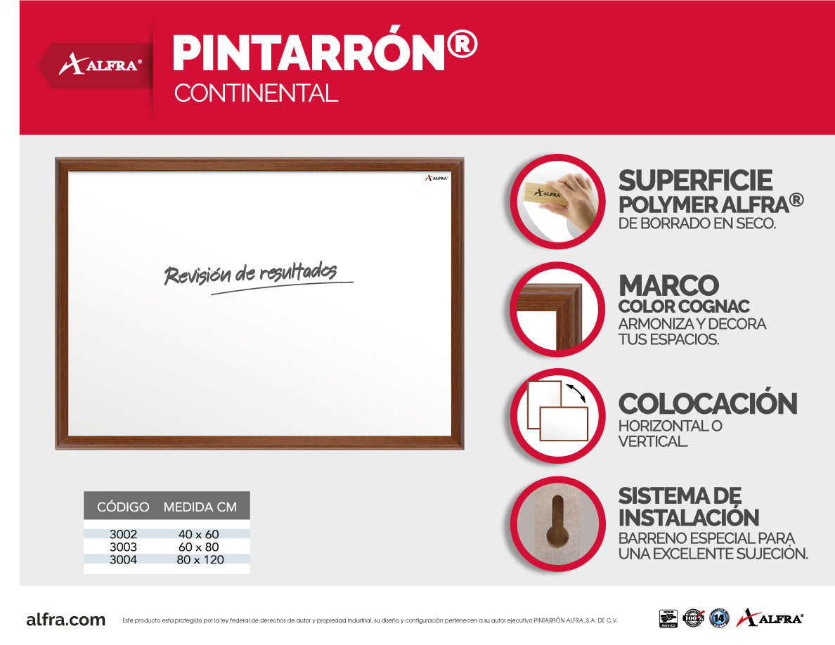 Pintarrón Continental 80 x 120 cm | Alfa 3004