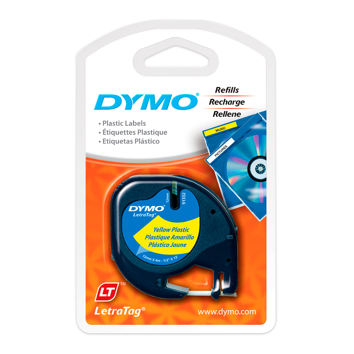Cinta Letratag Negro/Amarillo 12 mm x 4M | Dymo 91332