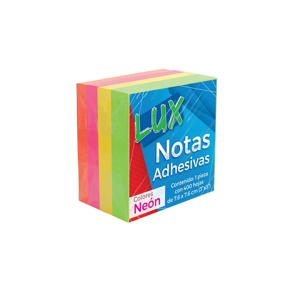 Notas Adhesivas Cubo 3 x 3" Neon 4 Colores | LUX NALIN-01