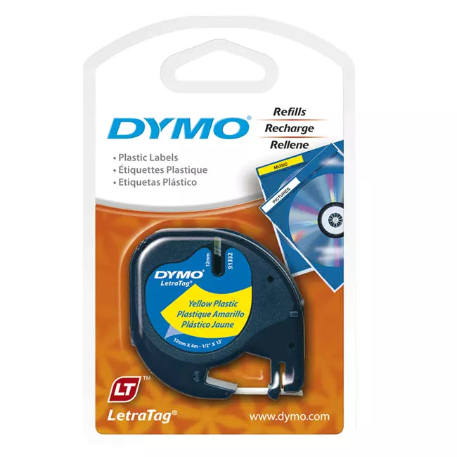 CINTA LETRATAG 1/2 in (12 mm x 4 m) NEGRO/AMARILLO - DYMO 91332