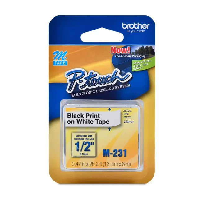 CINTA M-231 1/2 in 12 mm x 8 m NEG/BLA - BROTHER M231