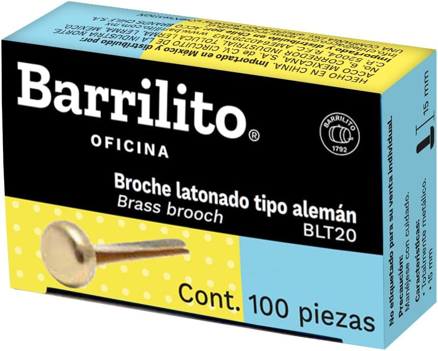 Broche Latonado Tipo Aleman 20 mm Caja con 100 | Barrilito BLT20
