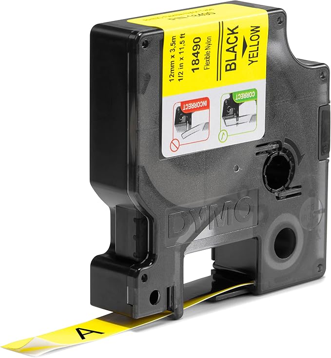 Cinta para Rotulador Rhino Nylon 1/2 in 12 mm x 3.5 m Negro/Amarillo | Dymo 18490