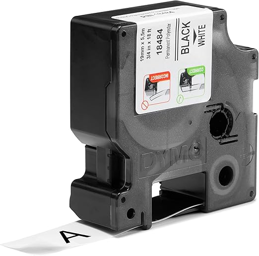 Cinta para Rotulador Rhino Polyester 3/4 in 19 mm x 5.5 m Negro/Blanco | Dymo 18484