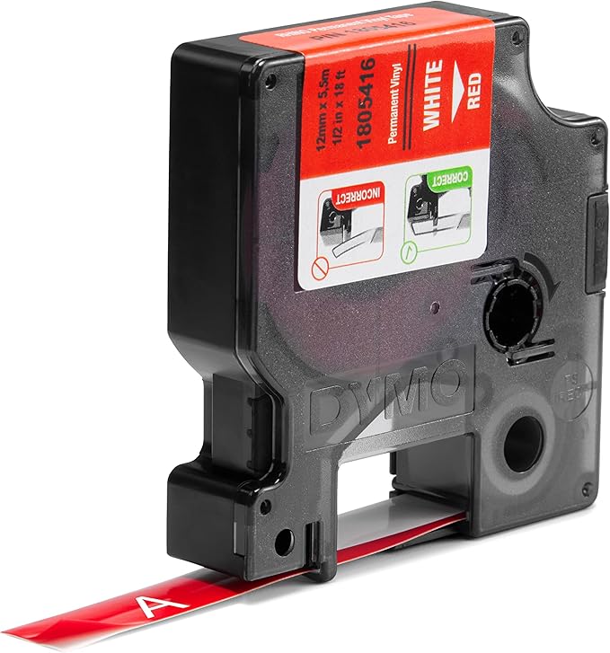 Cinta para Rotulador Rhino Vinyl 1/2" 12 mm x 5.5 m Negro/Rojo | Dymo 1805416