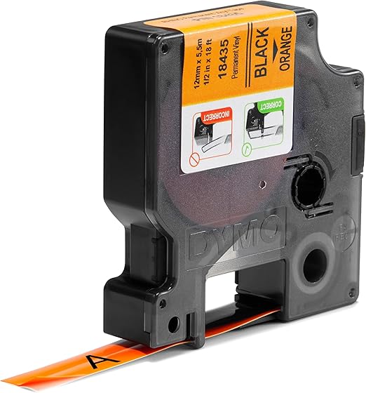 Cinta para Rotulador Rhino Vinyl 1/2 in 12 mm x 5.5 m Negro/Naranja | Dymo 18435