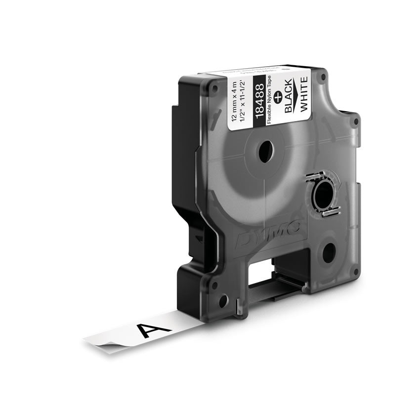 Cinta para Rotulador Rhino Nylon 1/2 in 12 mm x 3.5 m Negro/Blanco| Dymo 18488