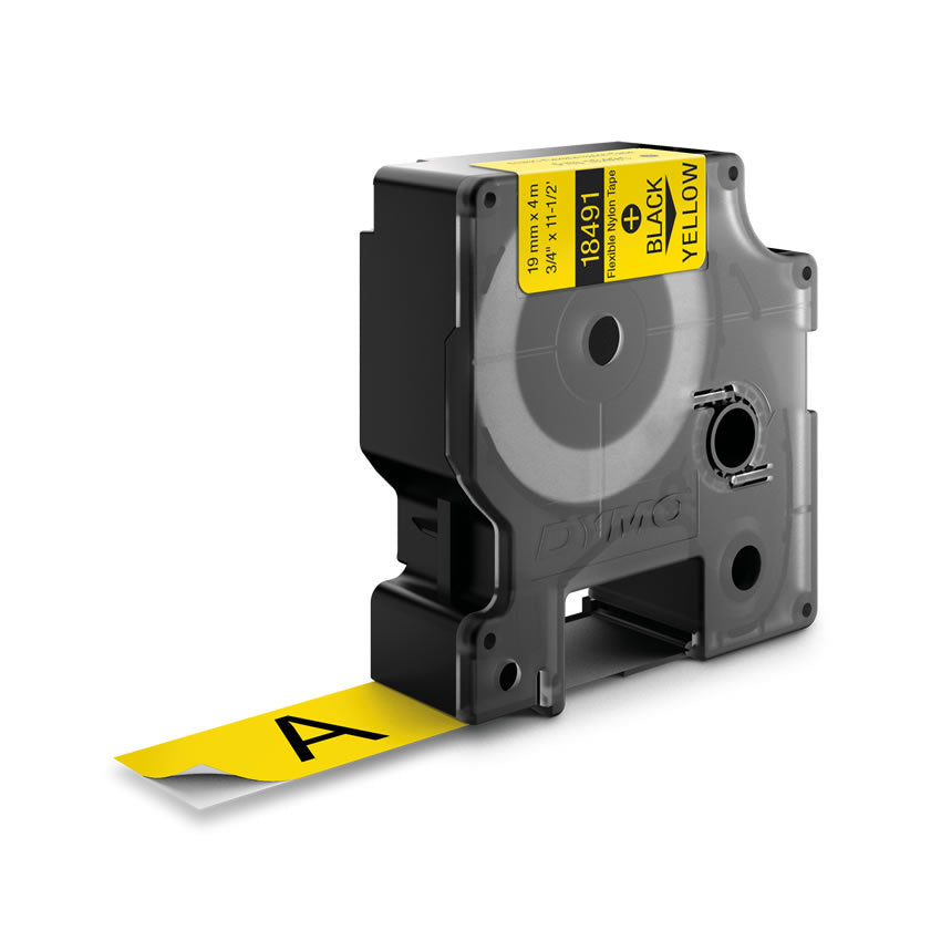 Cinta para Rotulador Rhino Nylon 3/4 in 19 mm x 3.5 m Negro/Amarillo | Dymo 18491