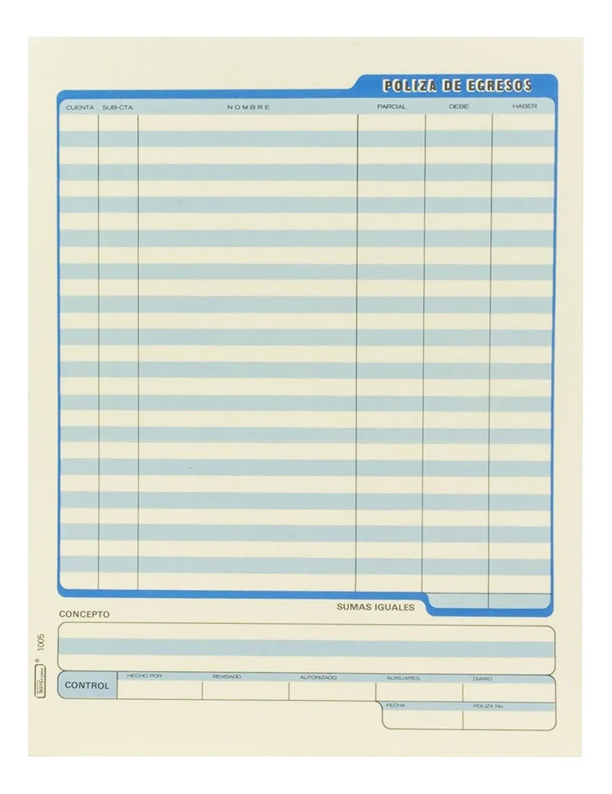 Póliza De Egresos Block De 50 Hojas | Formulario de impresión 1005