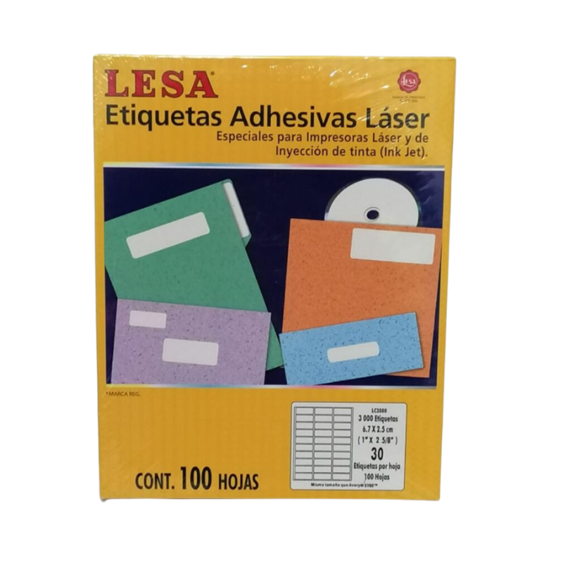 Etiqueta Adhesiva Laser/Inkjet 1 x 2-5/8 in Blanca 100 H C/30 | Lesa LC3000