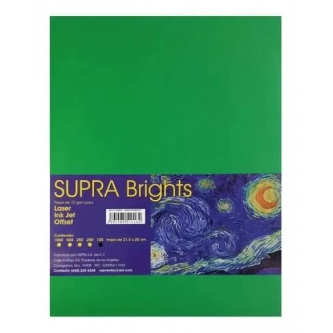 Papel Brights Hoja Carta Verde Obscuro Kelly Green Supra 47 1008
