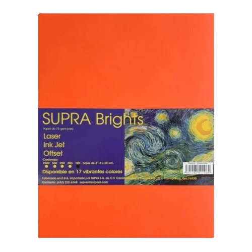 Papel Brights Carta Naranja Eléctrico C/100 |Supra 47 1708