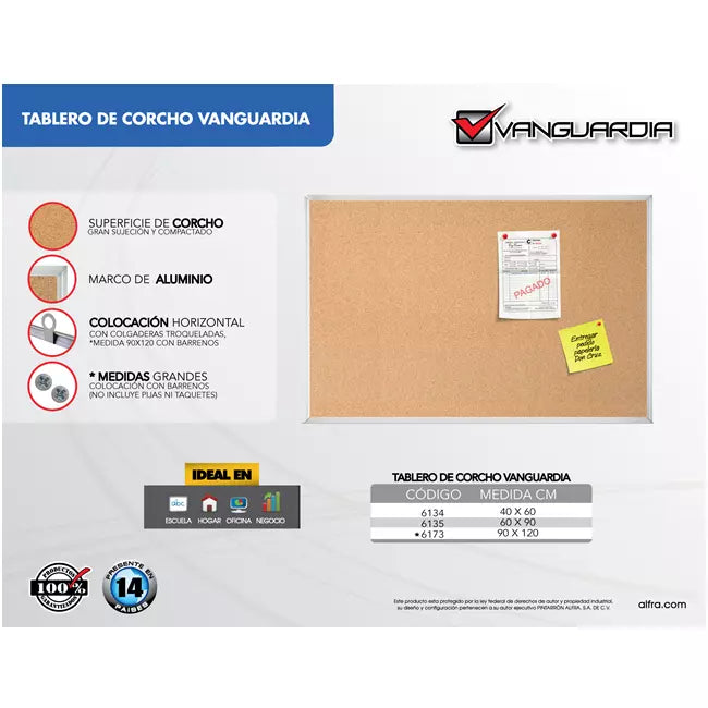 Tablero De Corcho 40 Cm X 60 Cm - Vanguardia 6134
