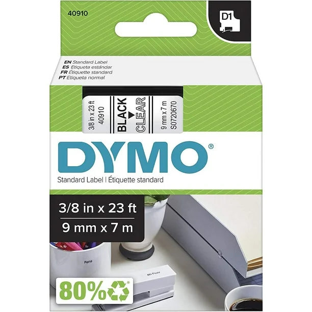 Cinta D1 3/8 in 9 mm x 7 m Negro/Blanco | Dymo 41913