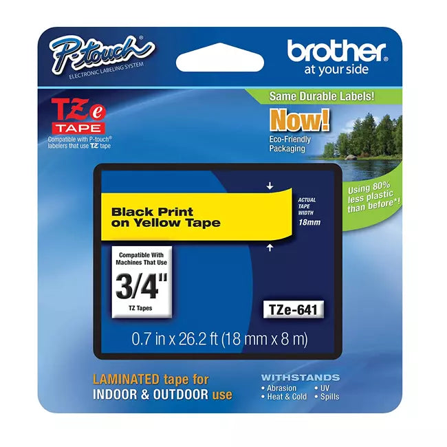 Cinta TZe641 3/4" 19mm x 8M Negro con Amarillo | Brother TZe641