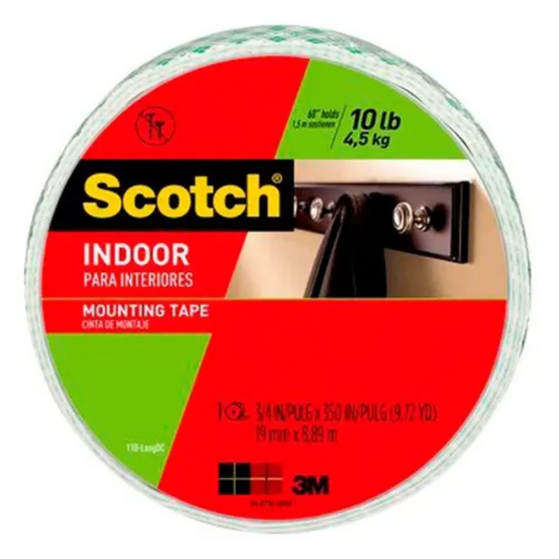 Cinta de Montaje Mount Indoor 10 lb/4.5 kg (1.9cm x 8.9m) | Scotch 70006933306