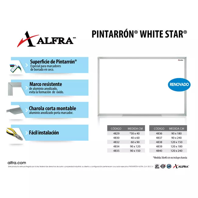 Pintarrón White Star 90 Cm X 150 Cm - Alfra 4835