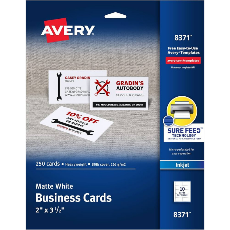 Tarjeta de Presentacion Inkjet 2 in x 3-1/2 in Blanca con 250 | avery 8371