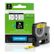 Cinta D1 1/2 in 12 mm x 7 m Negro/Amarillo | Dymo 45018
