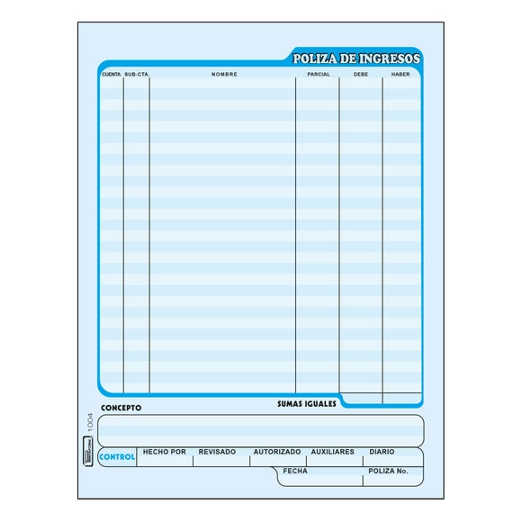 Poliza de Ingresos C/50 | Printaform 1004