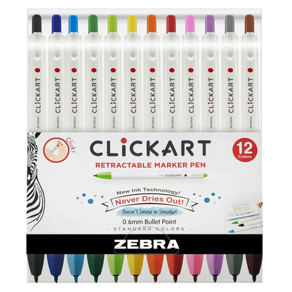 Marcador Retráctil Clickart con 12 | Zebra 4019-76