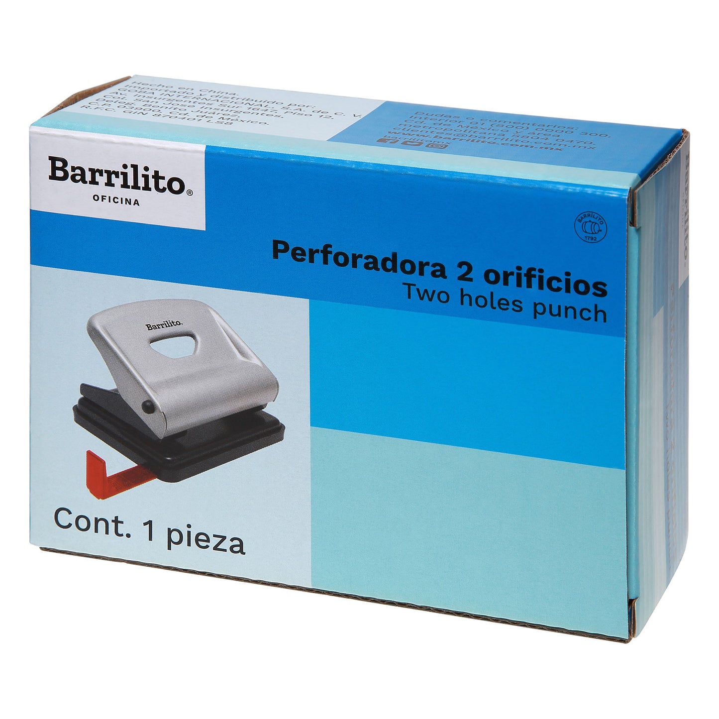 Perforadora Dos Orificios 8 cm Mediana Plata/Negro | Barrilito 850I