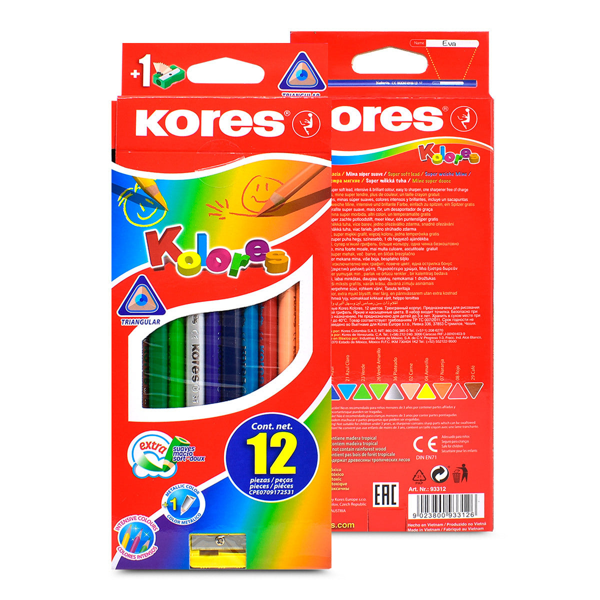 Lápices de Colores Triangulares con 12 | Kores 93312