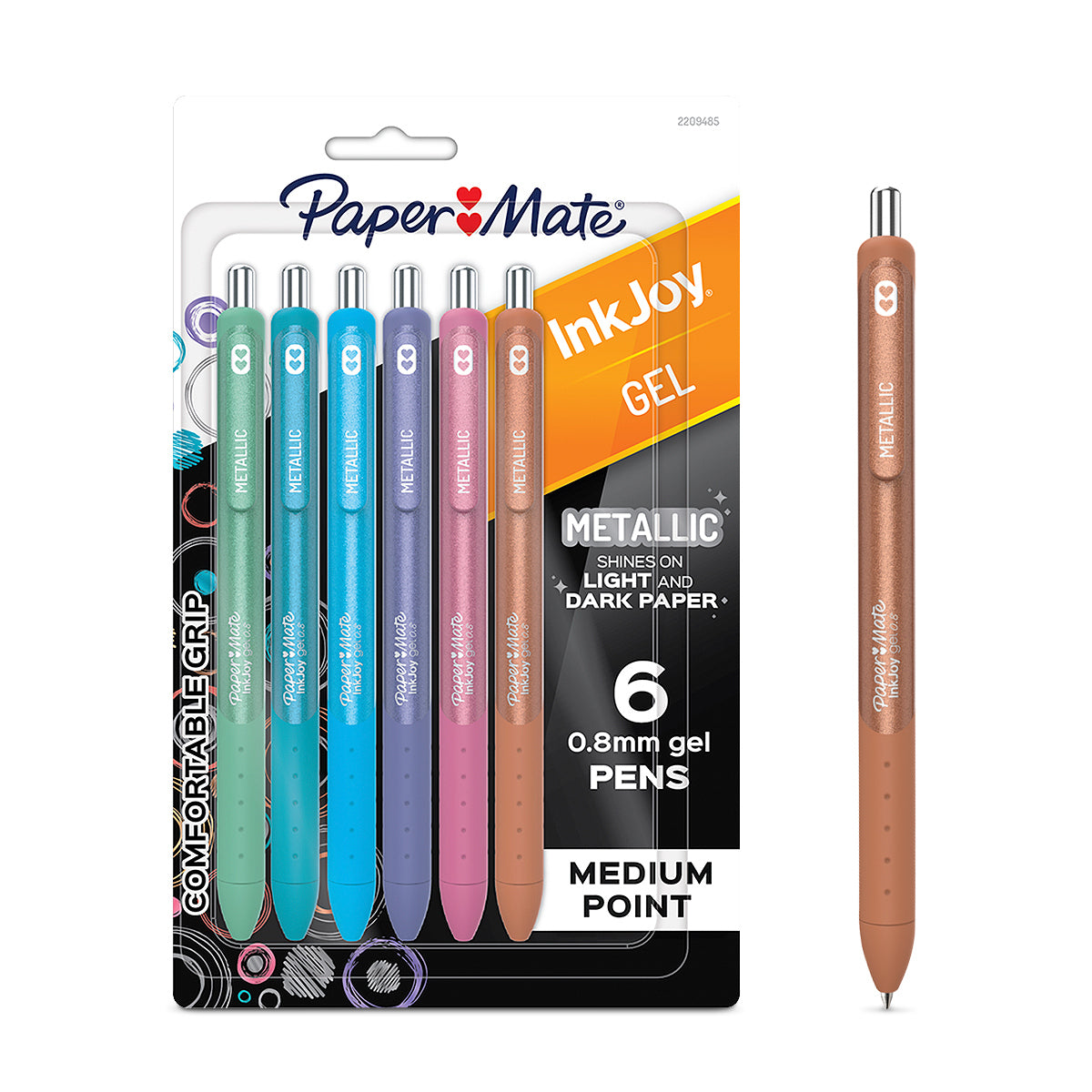 Boligrafo Inkjoy Gel Metalico 0.8 Punto Mediano Retractil Surtido Con 6 - Paper Mate 2209485