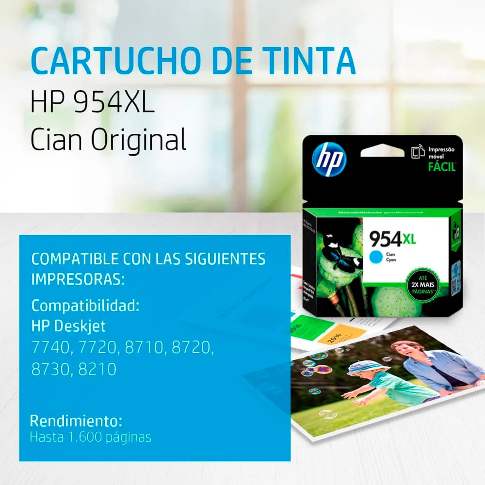 Cartucho Tinta Cian 954XL Original | HP L0S62AL