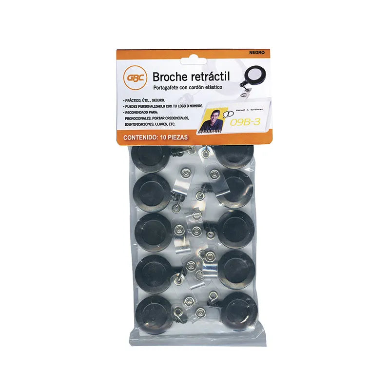 Broche Retractil Negro Bolsa Con 10 Gbc Mx02303