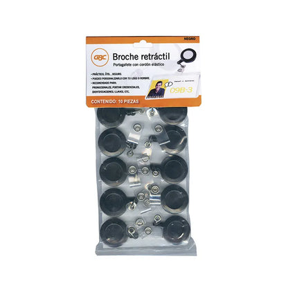 Broche Retractil Negro Bolsa Con 10 Gbc Mx02303