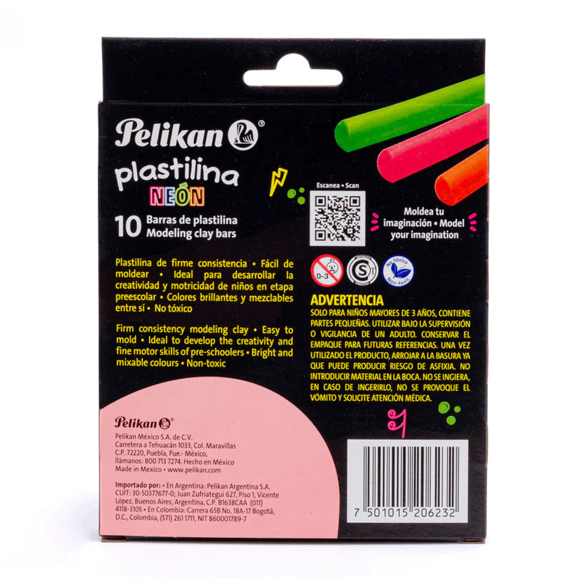 Plastilina Colores Neón en Barras C/10 | Pelikan 06700005