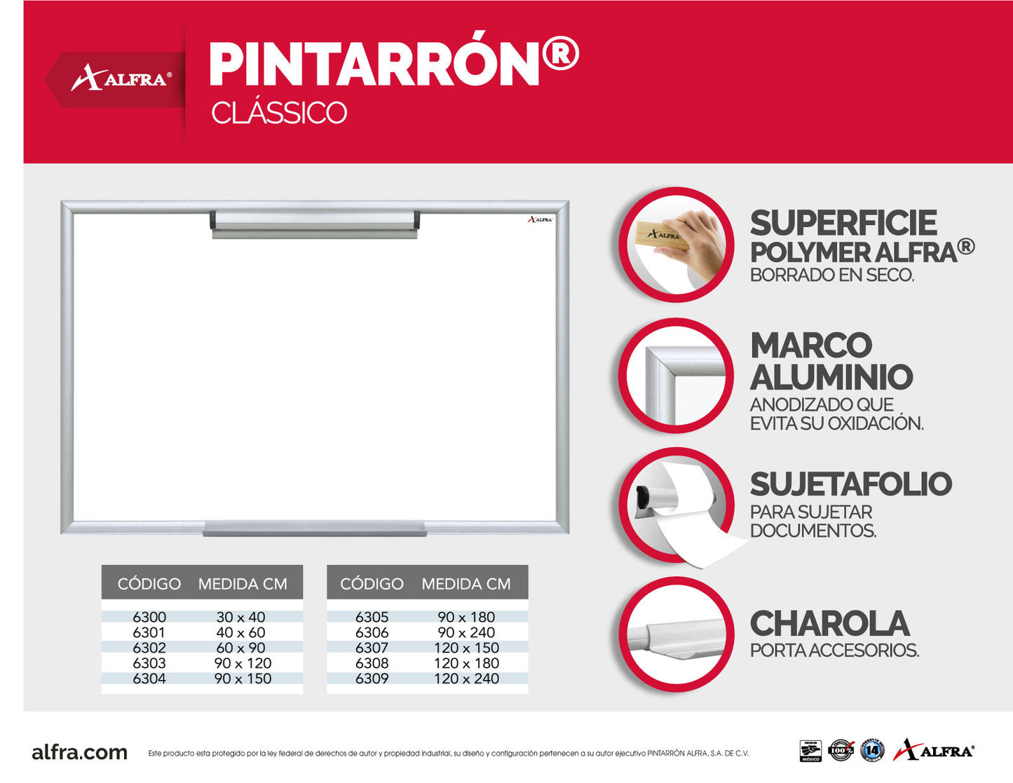 Pintarrón Clásico 40 x 60 cm | Alfa 6301