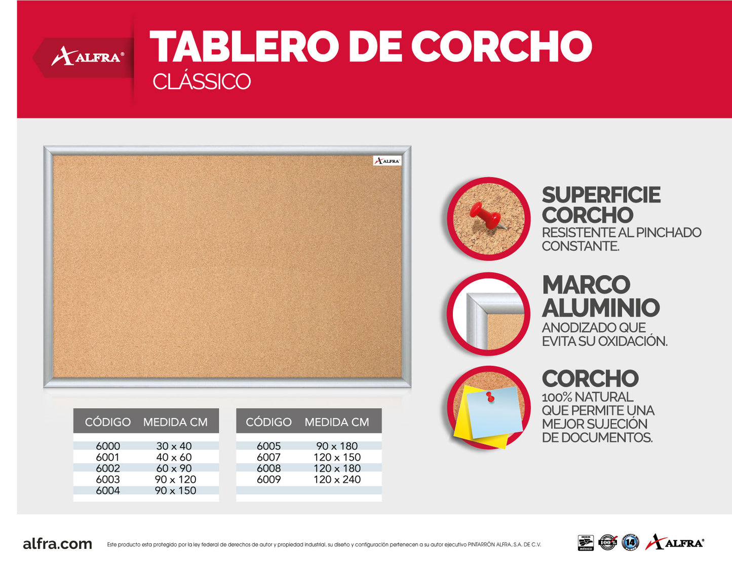 Mesa De Corcho Clásico 90 x 180 cm | Alfa 6005
