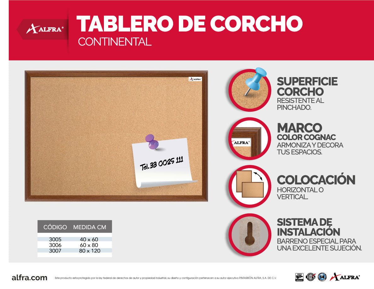 Mesa De Corcho Continental 40 x 60 cm | Alfa 3005