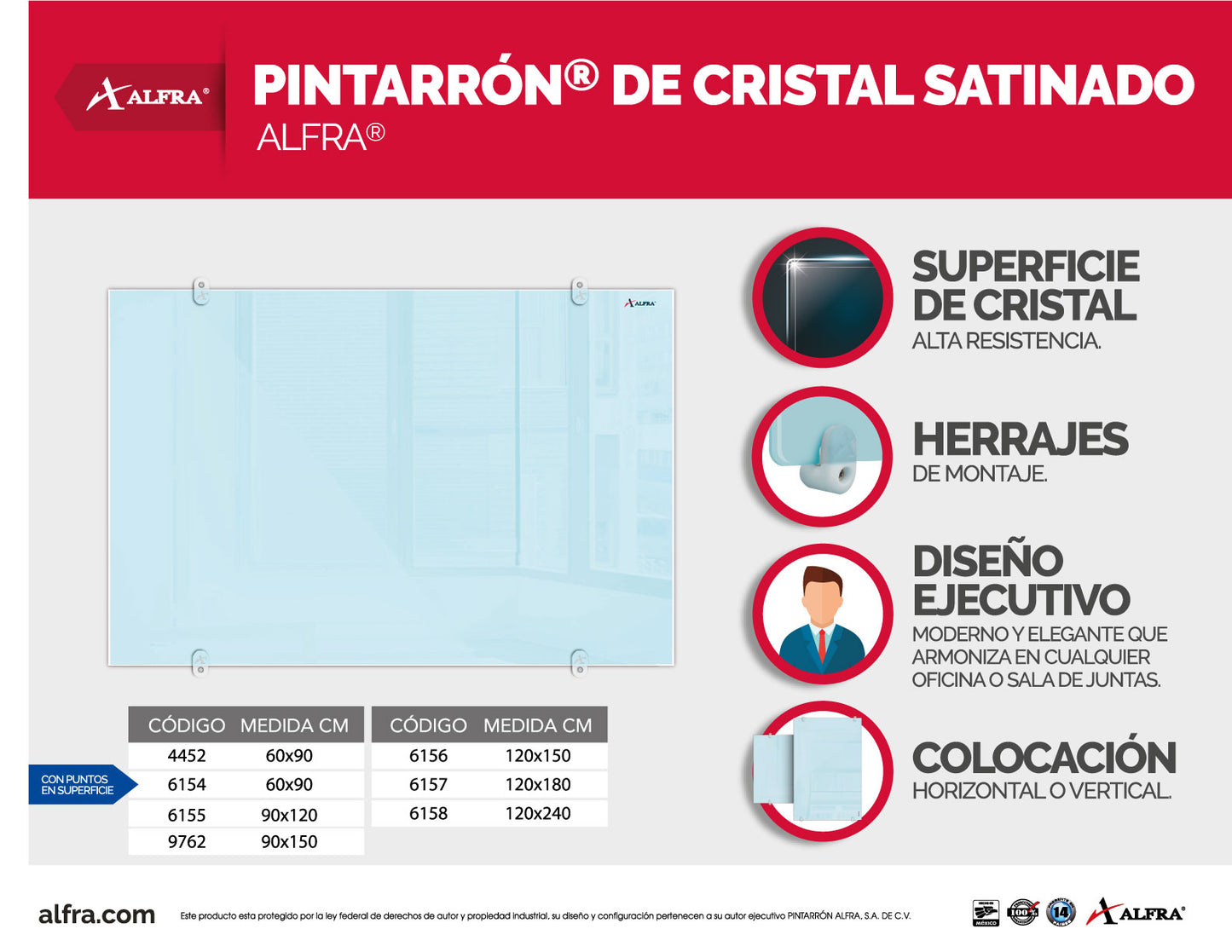 Pintarrón Pintaglass 90 x 150 cm | Alfa 9762