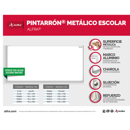 Pintarrón Metálico Escolar 90 x 300 cm | Alfa 90886