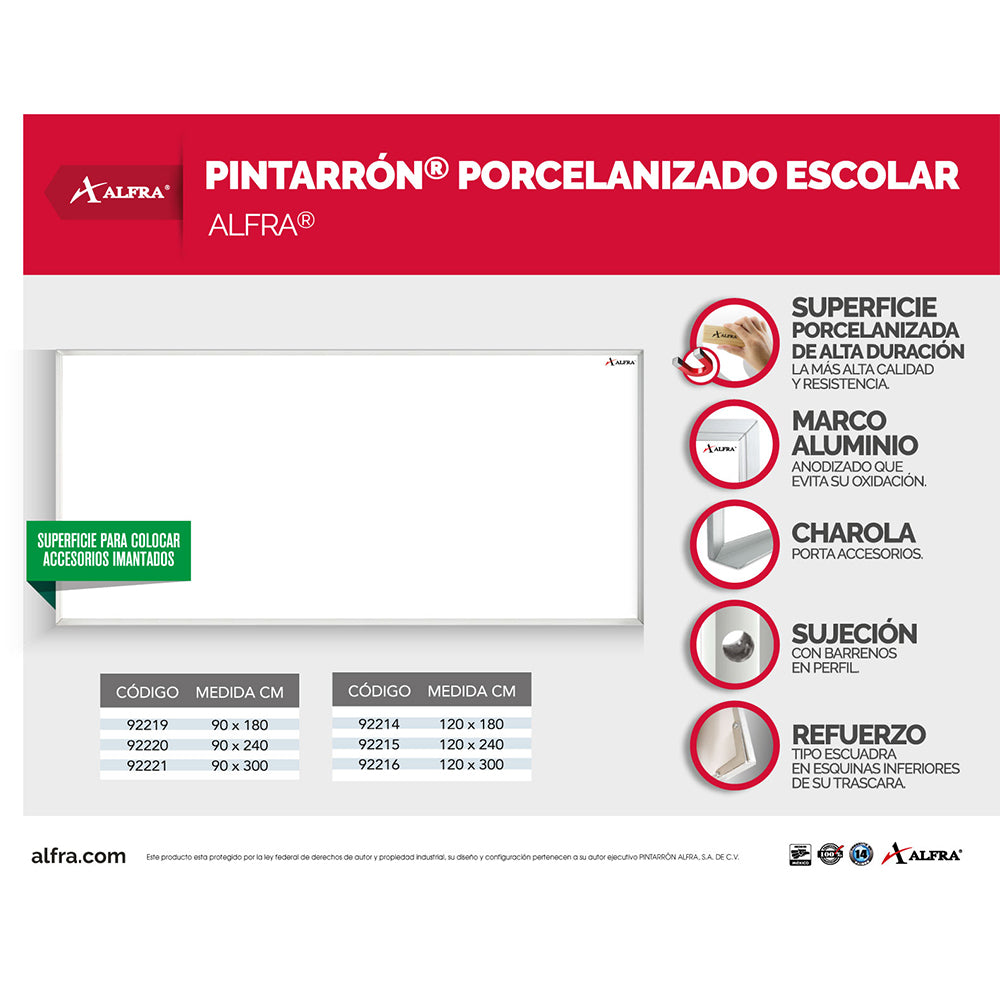 Pintarrón Porcelanizado 120 x 300 cm | Alfa 92216