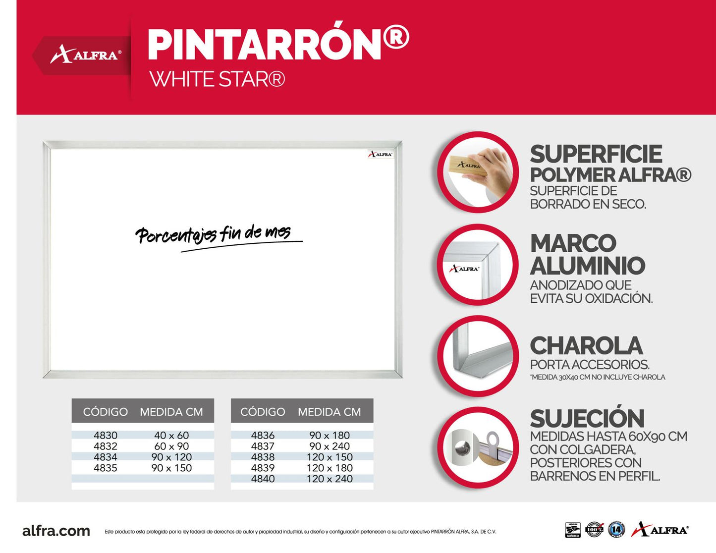 Estrella Blanca Pintarron 90 x 180 cm | Alfra 4836