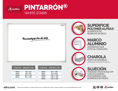 Estrella Blanca Pintarron 90 x 180 cm | Alfra 4836