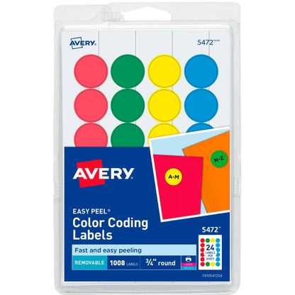 Etiqueta Redonda Removible 3/4 in Surtida C/1008 | Avery 5472