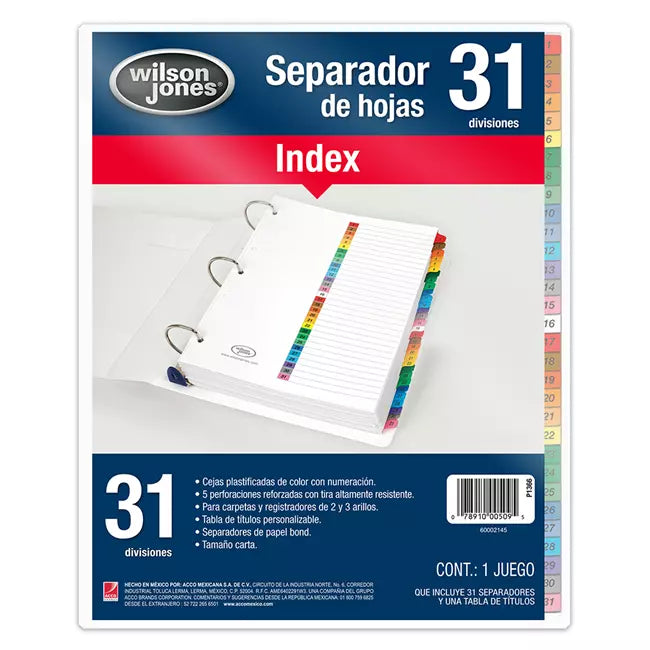 Separador Index Carta Juego Con 31 Wilson Jones P1366
