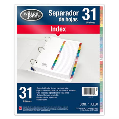 Separador Index Carta Juego con 31 | Wilson Jones P1366