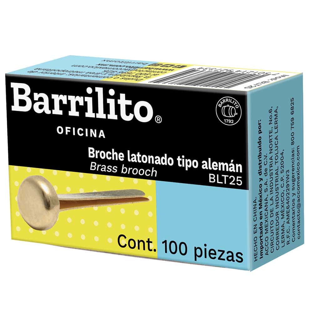 Broche Latonado Tipo Aleman 25 mm Caja con 100 | Barrilito BLT25